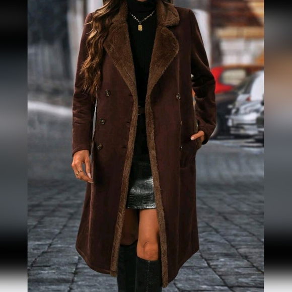 Women's Elegant Fluffy Double-Breasted Coat For Autumn And Winter - Picture 5 of 6